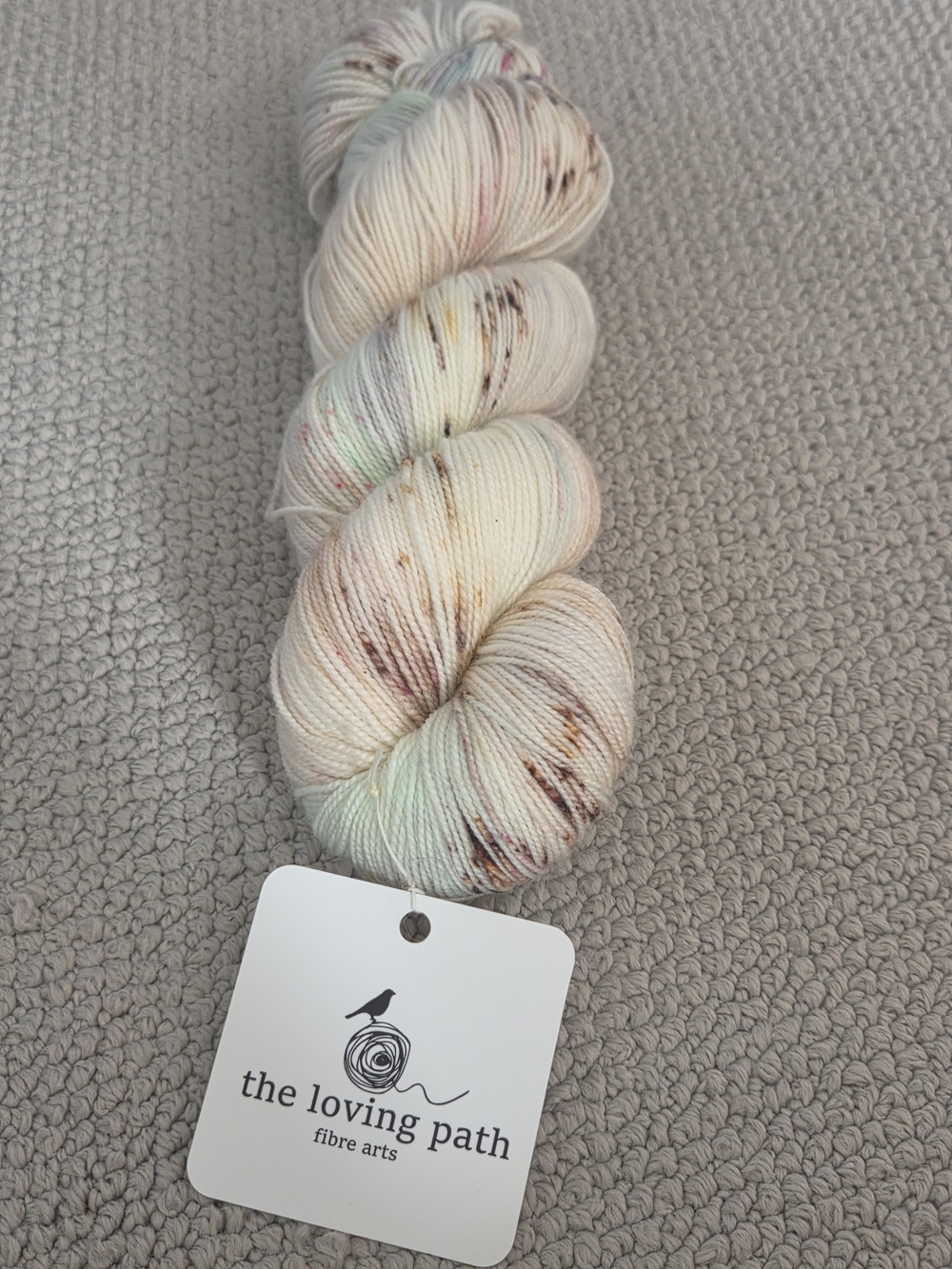 The Loving Path 'Lady Edith' High Twist Sock Yarn - Cream with Speckles